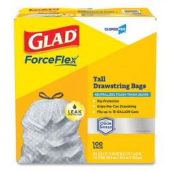 Glad Force Flex Tall Kitchen Drawstring Trash Bags 13 Gallon 0.72 Mil Gray 100/Box CLO70427