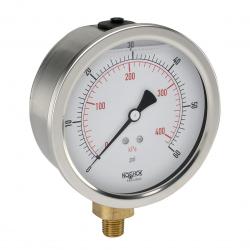 Noshok 4in 304 Stainless Steel Case Copper Alloy Internals 160psi/bar 1/4in NPT Male Bottom Connection Pressure Gauge with Glycerin Filled - 40-901-160-psi/bar