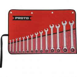 Proto 14 Piece 1/4in-1in Full Polish Combination Non-Reversible Ratcheting Wrench Set - 12-Point JSCRT-14S