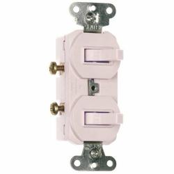 Pass and Seymour 690WG 15a Double Combination Toggle Switch Single Pole with Ground 120v/277v White 690-WG 