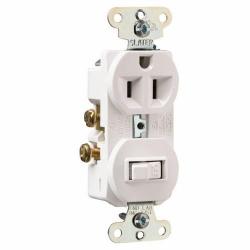 Pass and Seymour 691W 15a Combination Toggle Switch/Receptacle Single Pole 120v/125v White 691-W