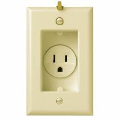 Pass and Seymour S3713I 15a Clock Hanger Receptacle Recessed with Smooth Wall Plate 125v Ivory S3713-I