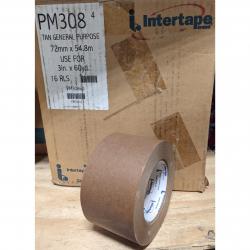 IPG 3in 72mm x 60yds 55m Tan General Purpose Tape 16/Box PM308 N/A