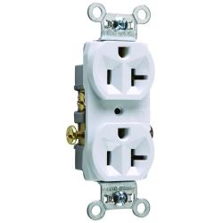 Pass and Seymour CR20W 20a Commerical Spec Grade Duplex Receptacle Side Wire 125v White CR20-W