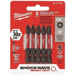 Milwaukee Shockwave 2in Impact Phillips #2 Power Bits 5ea/Pack 48-32-4602