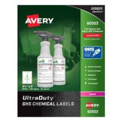 Avery 60503 GHS Chemical Label 4 Labels/Page Laser Printer 50 Pages/Pack  3-1/2in x 5in