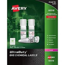 Avery 60518 GHS Chemical Label 60 Labels/Page Laser Printer 25Pages/Pack 1/2in x 1-3/4in