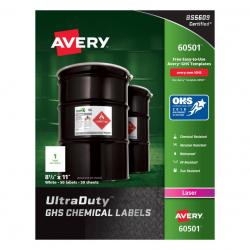 Avery 60501 GHS Chemical Label 1 Label/Page Laser Printer 50 Pages/Pack  8-1/2in x 11in