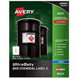Avery 60521 GHS Chemical Label 1 Label/Page Inkjet Printer 50 Pages/Pack 8-1/2in x 11in