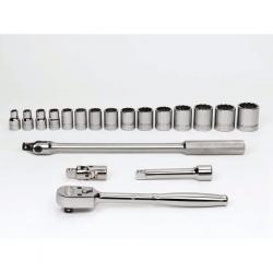 J.H. Williams 1/2in Drive 19 Piece 12-Point 3/8in - 1-1/4in SAE Shallow Socket Set JHWWSS-19FTB