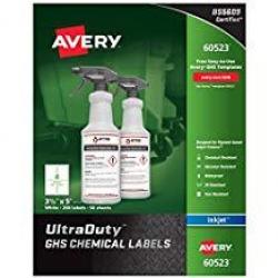 Avery 60523 GHS Chemical Label 4 Labels/Page Inkjet Printer 50 Pages/Pack 3-1/2in x 5in
