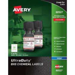 Avery 60527 GHS Chemical Label 24 Labels/Page Inkjet Printer 25 Pages/Pack 1in x 2-1/2in
