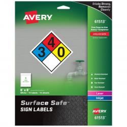 Avery 61513 Surface Safe Sign Label 1 Label/Page 15 Pages/Pack 8in x 8in