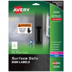 Avery 61514 Surface Safe Sign Label 4 Labels/Page 15 Pages/Pack 3-1/2in x 5in