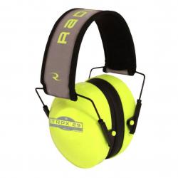 Radians NRR 29 Earmuffs with Adjustable Padded Moisture Wicking Headband and Soft Foam Padded Earcups - Folds Compactly - Individually Boxed - High Viz Green