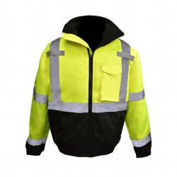 Radians L Class 3 Hi-Viz Green Bomber Jacket with Quilted Liner and Color Blocked Black Bottom SJ11QB-3ZGS-L - Large