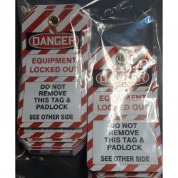 Danger Equipment Lock Out - Lockout Tag 5-3/4in x 3-1/4in Full Color on White Plastic with Photo Spot - Self Laminating Flap on Picture Side - Includes 3/8in Top Center Grommet