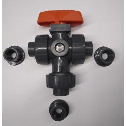 Hayward 1/2in PVC 3-Way True Union Ball Valves w/FPM O-rings Socket/Threaded End Connections TW1050ST