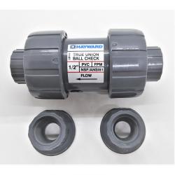 Hayward 1/2in PVC True Union Ball Check Valve with Socket/Threaded End Connections and FPM O-Rings TC10050ST