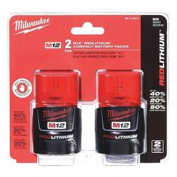 Milwuakee M12 Red Lithium Compact Battery 1.5ah 2/Pack 48-11-2411