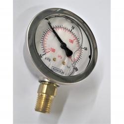 Marsh 30in Hg - 30psi 2-1/2in Liquid Filled Vacuum Gauge with 1/4in Lower Mount Stainless Steel Case and Brass Internals J7612P