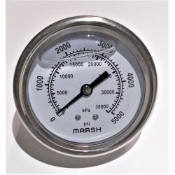Noshok 0 - 5000psi 2-1/2in Liquid Filled Gauge with 1/4in Center Back Mount Stainless Steel Case and Brass Internals 25-911-5000psi/kpa-1/4in
