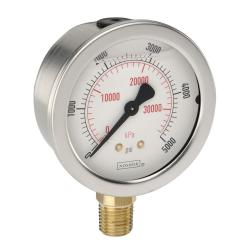 Noshok 0 - 600psi 2-1/2in Liquid Filled Gauge with 1/4in Lower Mount Stainless Steel Case and Brass Internals 25-901-600-psi/kPa (Replaces Marsh J7664P)