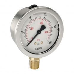 Noshok 0 - 300psi 2-1/2in Liquid Filled Gauge with 1/4in Lower Mount Stainless Steel Case and Brass Internals   25-901-300-psi/kPa (Replaces Marsh J7658P)
