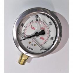 Noshok 0 - 1000psi 2-1/2in Liquid Filled Gauge with 1/4in Lower Mount Stainless Steel Case and Brass Internals 25-901-1000psi/kpa-1/4