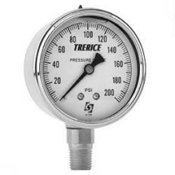 Trerice 0 - 5000psi 2-1/2in Liquid Filled Gauge with 1/4in Lower Mount Stainless Steel Case and Brass Internals D82LFB2502LA5000 (Replaces J7682P)