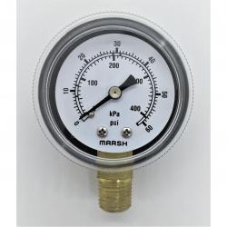 Trerice 0 - 60psi 2in Dry Gauge with 1/4in Lower Mount Steel Case and Brass Internals 800B2002LA60 (Replaces Marsh J1446)