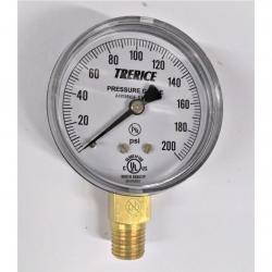 Trerice 0 - 200psi 2-1/2in Dry Gauge with 1/4in Lower Mount Steel Case and Brass Internals 800B2502LA200 (Replaces 800B2502LA130)