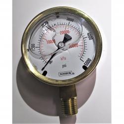 Noshok 0 - 5000psi 2-1/2in  Liquid Filled Gauge with 1/4in Lower Mount Brass Case and Brass Internals 25-300-5000psi/kPa-1/4