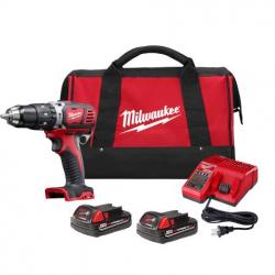 Milwaukee M18 1/2in Compact Hammer Drill/Driver Kit Contains Case Tool  Charger  and (2) Batteries 2607-22CT