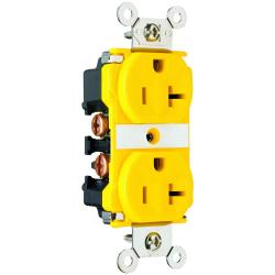 Pass and Seymour 20a Industrial Extra Heavy Duty Spec Grade Duplex Receptacle Corroision-Resistant Back and Side Wire 125v Yellow CR6300