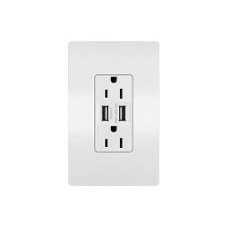 Pass and Seymour Radiant 15a Tamper Resistant Duplex Receptacle with 2 USB Ports White TM826USBW