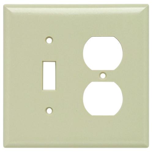 Pass and Seymour SPJ18I Combination 2-Gang Jumbo Toggle Switch/Duplex Receptacle Cover Plate Ivory SPJ18-I *