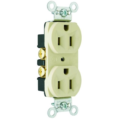 Pass and Seymour CRB5262I 15a Construction Grade Spec Duplex Receptacle Back and Side Wire 125v Ivory CRB5262-I