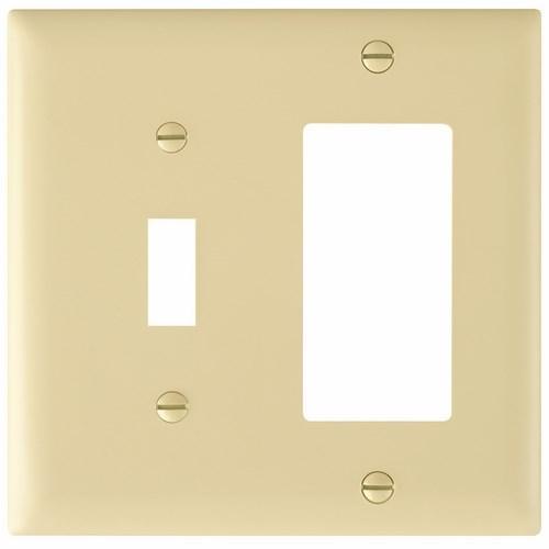 Pass and Seymour TP126I 2-Gang Combination Toggle Swtich/Decorator GFCI Cover Plate Ivory TP126-I *
