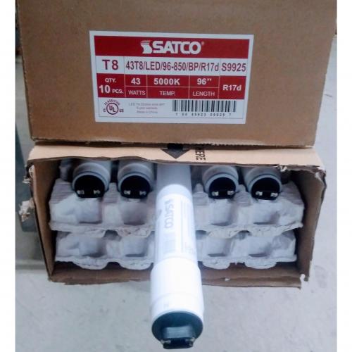 Satco S29925 43T8/LED/96-850/BP/R17D  8ft 40W T8 LED; 5000K; Recessed Double Contact base; 5500 Lumens; Type B; Ballast Bypass; Double Ended Wiring
