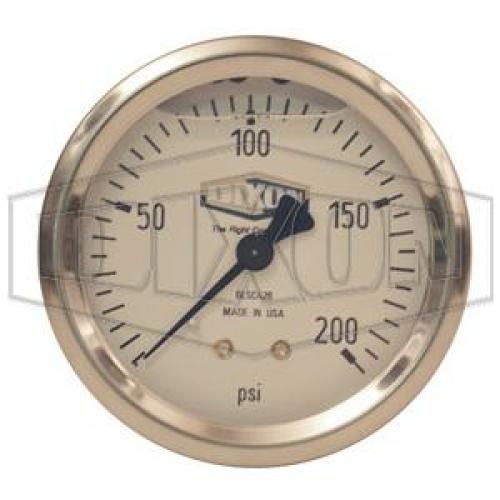 Dixon Liquid Filled Stainless Case Gauge 2-1/2in Face 1/4in Center Back Mount, 0-3,000psi GLSC450 
