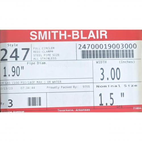 Smith Blair 247 1-1/2in x 3in Full Circle Redi-Clamp 1.90in OD SS Bolts/Nuts Water/Oil 247-00019003-000