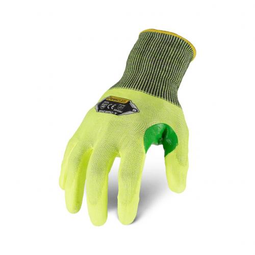 Ironclad L Level A2 Hi-Viz Cut Glove, 18 Gauge HPPE/Steel Knit with PU Command Touchscreen Palm Coating and Reinforced Thumb Saddle - Large - SKC2PU-Y-04-L