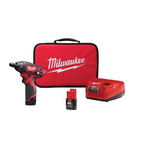 Milwaukee M12 1/4in Hex Screwdriver Kit Contains; Tool Charger and (2) Batteries 2401-22