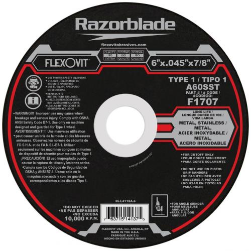 Flexovit 6in x .045in x 7/8in Cutoff Wheel F1707 *