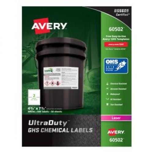 Avery 60502 GHS Chemical Label 2 Labels/Page Laser Printer 50 Pages/Pack  4-3/4in x 7-3/4in