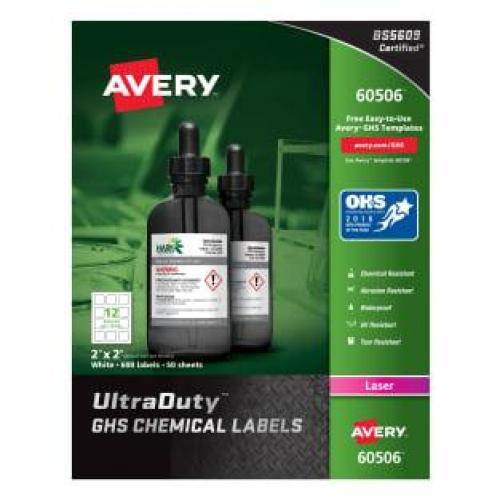 Avery 60506 GHS Chemical Label 12 Labels/Page Laser Printer 50 Pages/Pack  2in x 2in
