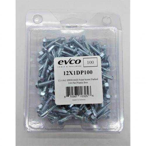 #12 x 1in Hex Washer Head Self-Drilling #3 TEKS Drill Point Screw - 100/Box (Replaces Evco 12x1DP10)