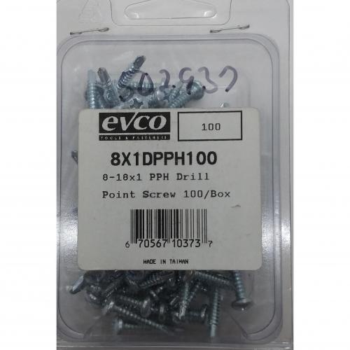 Evco #8 x 1in Phillips Pan Head Drill Point Screw 8x1DPPH100 100/Box