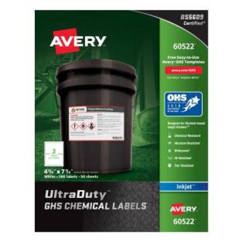 Avery 60522 GHS Chemical Label 2 Labels/Page Inkjet Printer 50 Pages/Pack 4-3/4in x 7-3/4in
